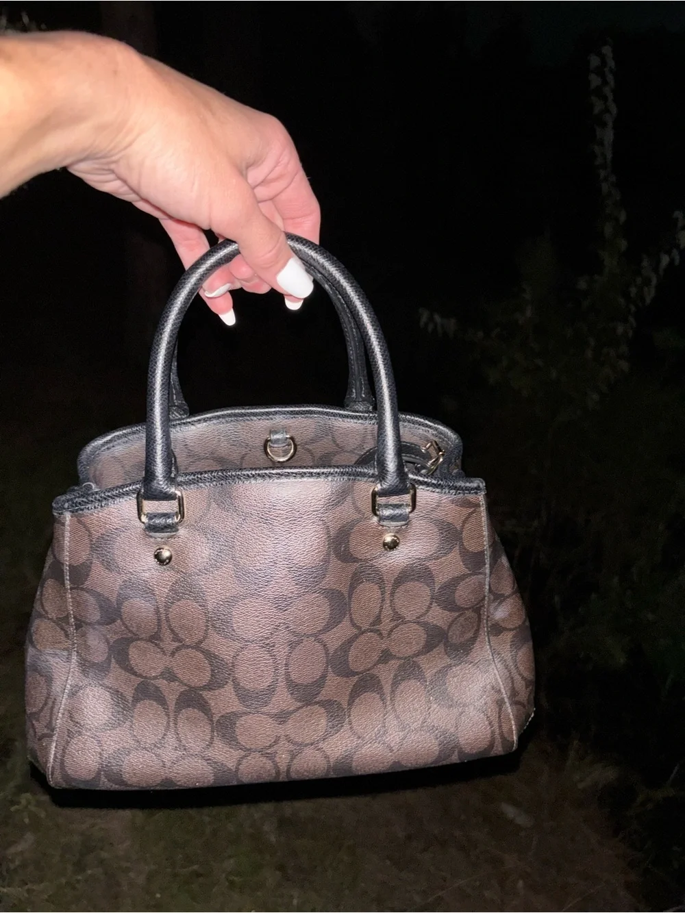 Coach Brown Signature Satchel with Black Handles